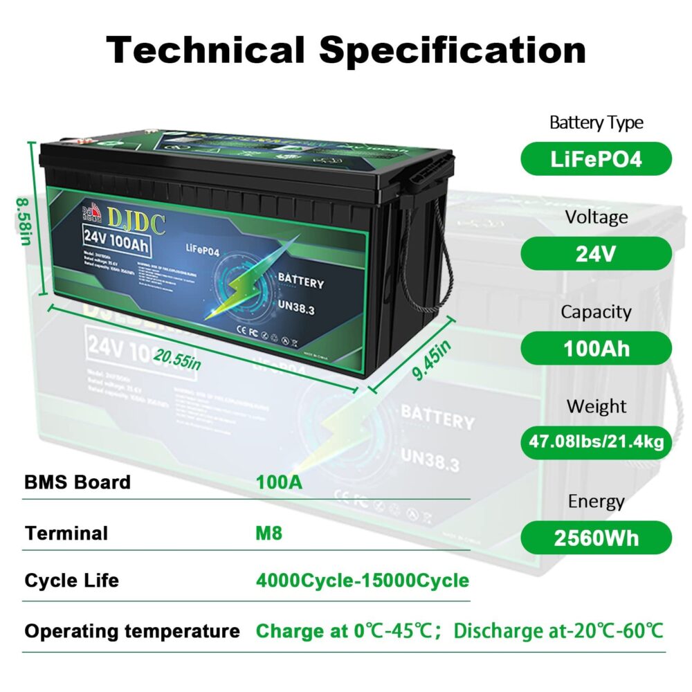 DJDC Dongjin 24v 100Ah Lithium-Ion LiFePO4 Deep Cycle battery Without Communication - Image 4