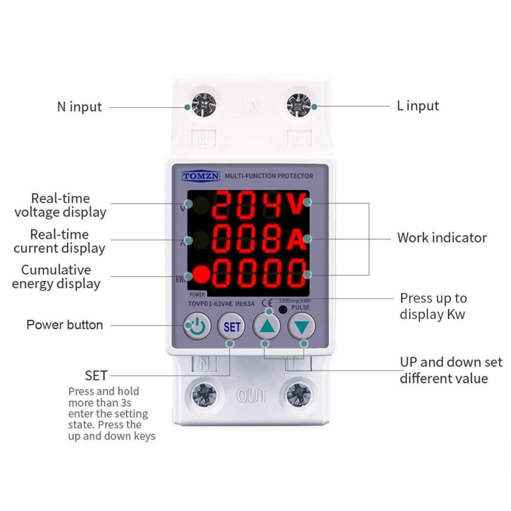 Tomzn 3rd Gen 3in1 voltage protector Over and Under Voltage Protective Device with Kwh meter - Image 6