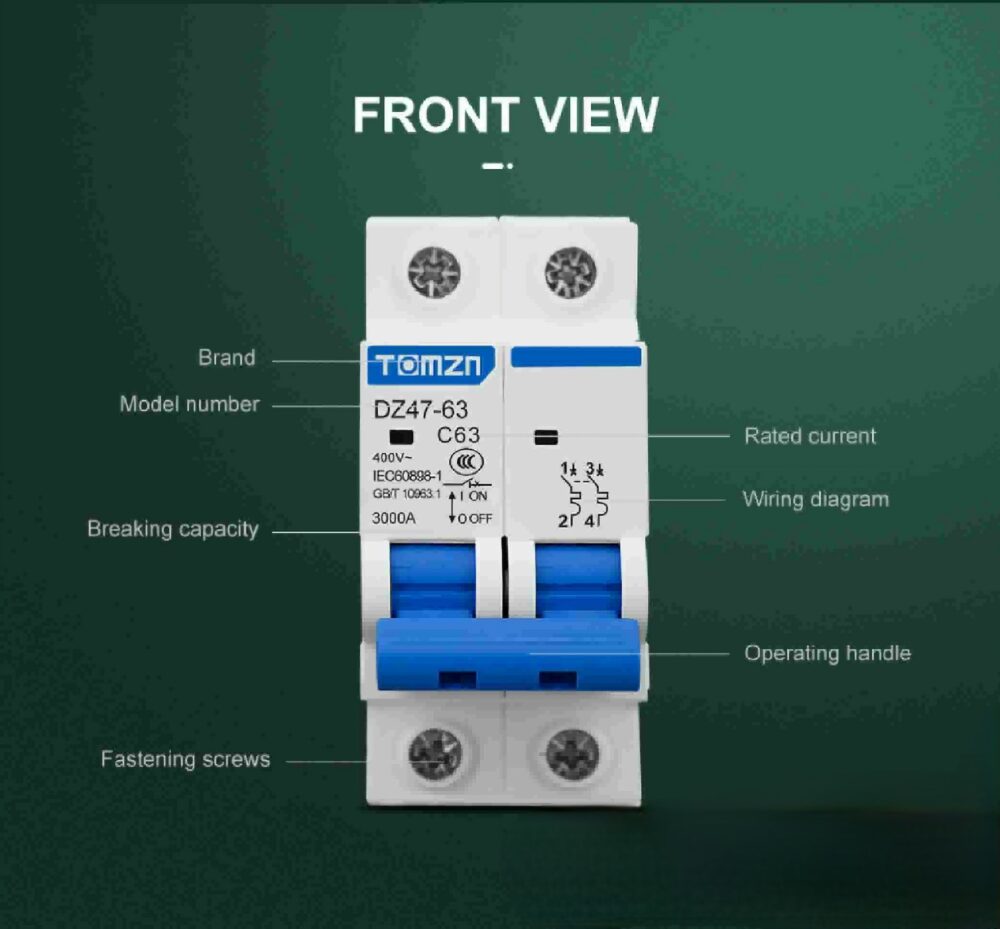 Tomzn 2P AC MCB Circuit breaker C type 230/400V 16A, 20A,32A,40A,63A - Image 4