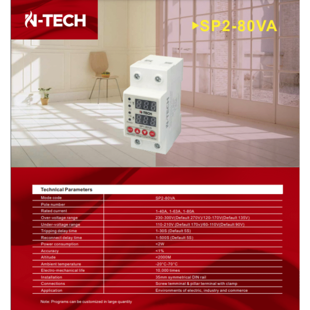 N-Tech SP2-80VA 63A Voltage Protection Device - Over and Under Voltage Protective Device - Image 4